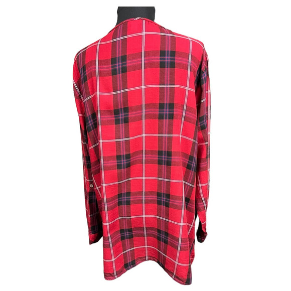 J. Bee Red Plaid Half Button Front Long Sleeve Tunic Size XL - Picture 3 of 5